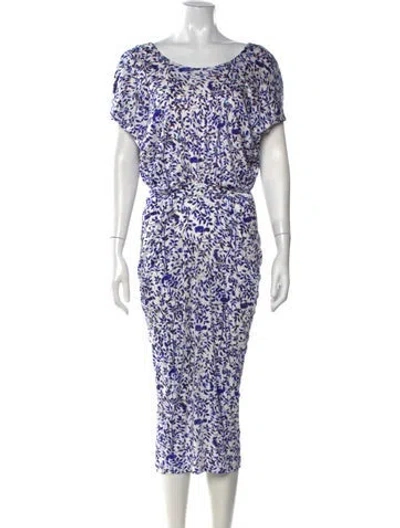 Pre-owned Saloni Floral Print Midi Length Dress In White