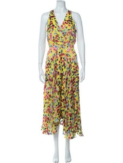 Pre-owned Saloni Floral Print Midi Length Dress In Yellow