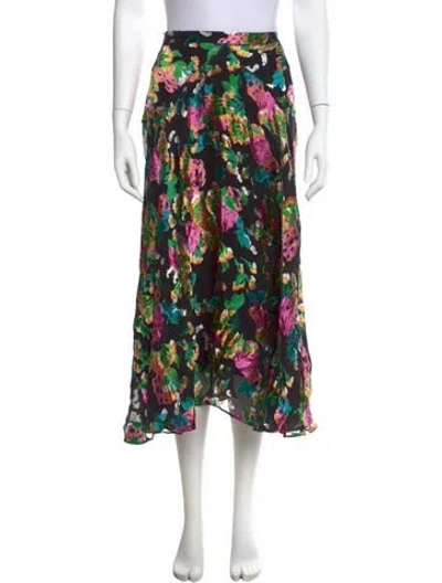 Pre-owned Saloni Floral Print Midi Length Skirt In Black