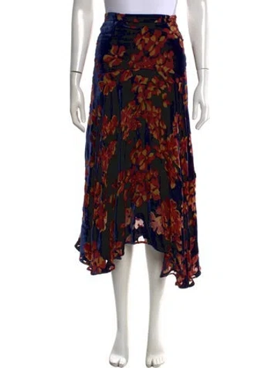 Pre-owned Saloni Floral Print Midi Length Skirt In Blue