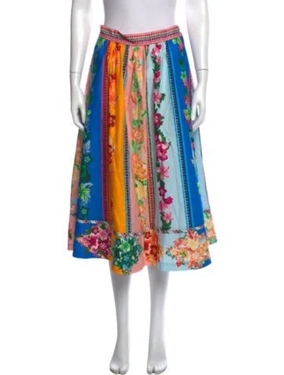 Pre-owned Saloni Floral Print Midi Length Skirt In Blue