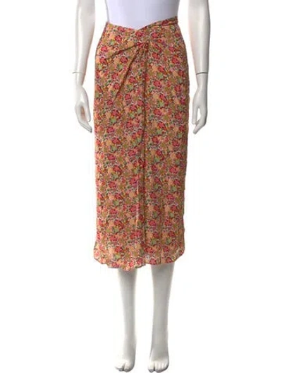 Pre-owned Saloni Floral Print Midi Length Skirt In Neutral