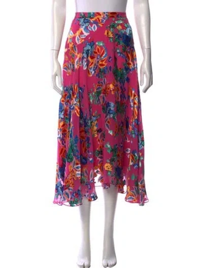 Pre-owned Saloni Floral Print Midi Length Skirt In Pink