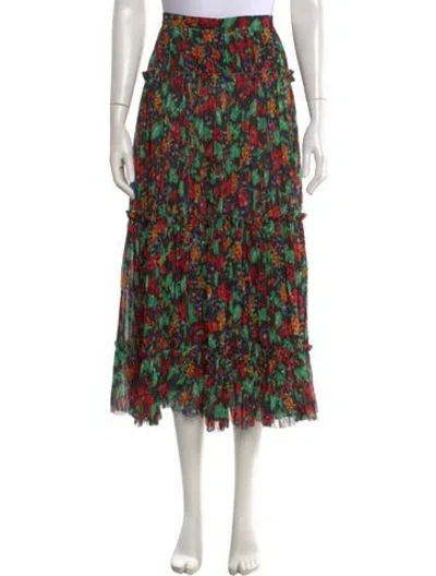 Pre-owned Saloni Floral Print Midi Length Skirt W/ Tags In Black