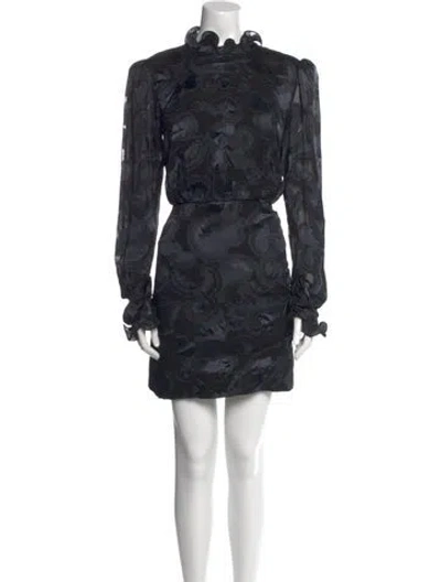 Pre-owned Saloni Floral Print Mini Dress In Black