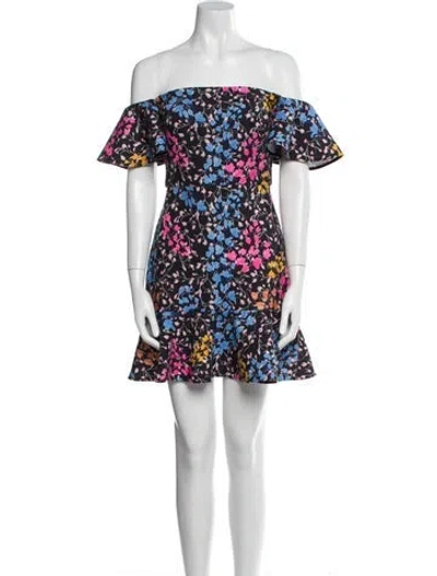 Pre-owned Saloni Floral Print Mini Dress In Black