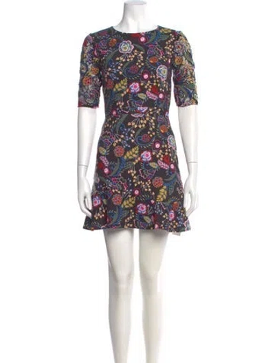 Pre-owned Saloni Floral Print Mini Dress In Black