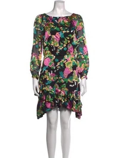 Pre-owned Saloni Floral Print Mini Dress In Black/pink