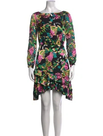 Pre-owned Saloni Floral Print Mini Dress In Black/pink