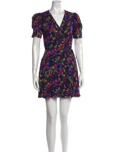 Pre-owned Saloni Floral Print Mini Dress In Blue