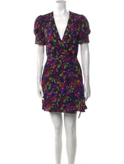 Pre-owned Saloni Floral Print Mini Dress In Blue