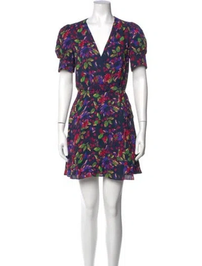 Pre-owned Saloni Floral Print Mini Dress In Blue