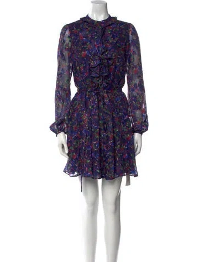Pre-owned Saloni Floral Print Mini Dress In Blue