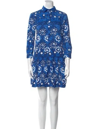 Pre-owned Saloni Floral Print Mini Dress In Blue