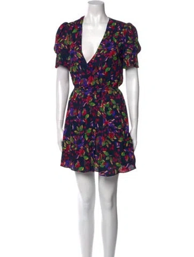 Pre-owned Saloni Floral Print Mini Dress In Blue