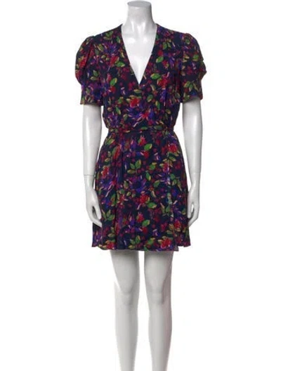 Pre-owned Saloni Floral Print Mini Dress In Blue