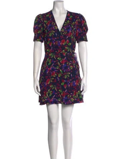 Pre-owned Saloni Floral Print Mini Dress In Blue