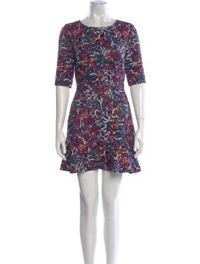 Pre-owned Saloni Floral Print Mini Dress In Blue