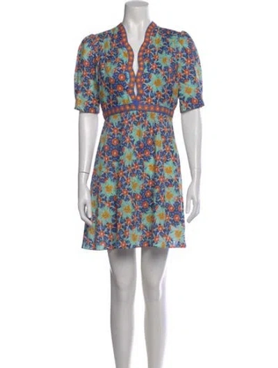 Pre-owned Saloni Floral Print Mini Dress In Blue