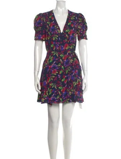 Pre-owned Saloni Floral Print Mini Dress In Blue