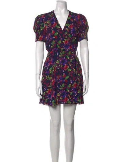 Pre-owned Saloni Floral Print Mini Dress In Blue
