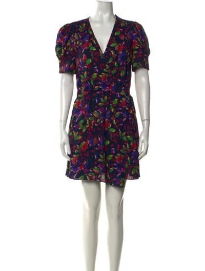 Pre-owned Saloni Floral Print Mini Dress In Blue