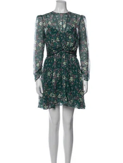 Pre-owned Saloni Floral Print Mini Dress In Blue