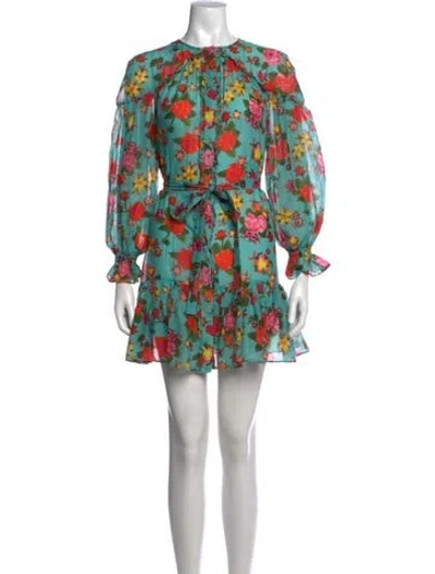 Pre-owned Saloni Floral Print Mini Dress In Blue
