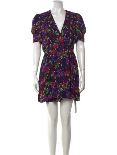 Pre-owned Saloni Floral Print Mini Dress In Blue/pink