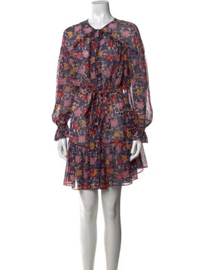 Pre-owned Saloni Floral Print Mini Dress In Blue/red