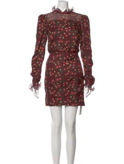 Pre-owned Saloni Floral Print Mini Dress In Burgundy