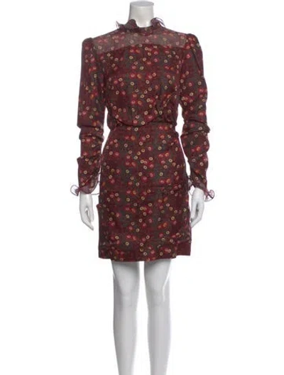Pre-owned Saloni Floral Print Mini Dress In Burgundy