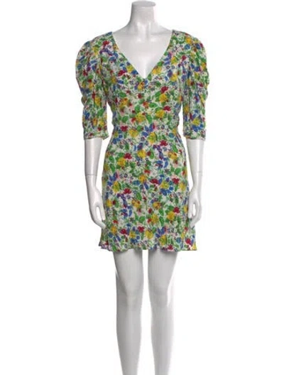 Pre-owned Saloni Floral Print Mini Dress In Green