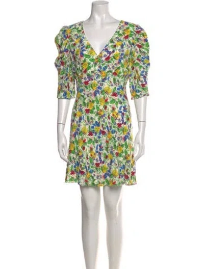 Pre-owned Saloni Floral Print Mini Dress In Green
