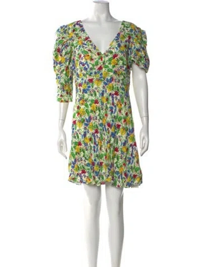 Pre-owned Saloni Floral Print Mini Dress In Green