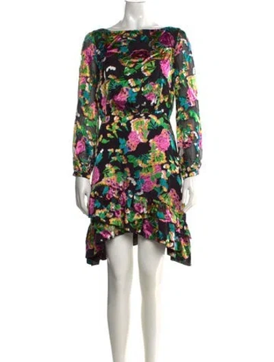 Pre-owned Saloni Floral Print Mini Dress In Green