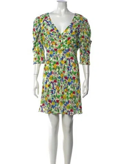 Pre-owned Saloni Floral Print Mini Dress In Green