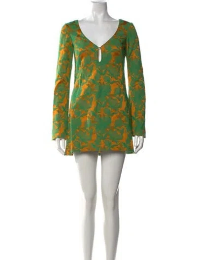 Pre-owned Saloni Floral Print Mini Dress In Green