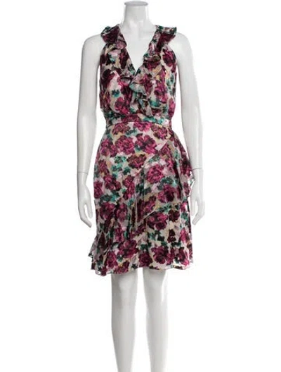 Pre-owned Saloni Floral Print Mini Dress In Neutrals/pink