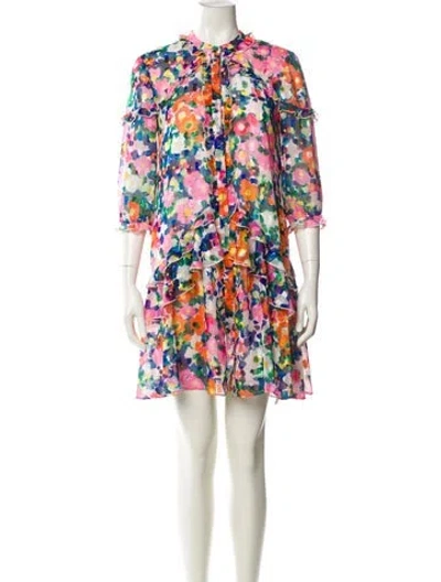 Pre-owned Saloni Floral Print Mini Dress In Pink