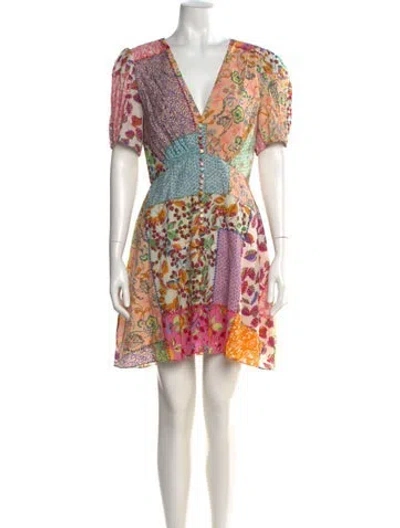 Pre-owned Saloni Floral Print Mini Dress In Pink