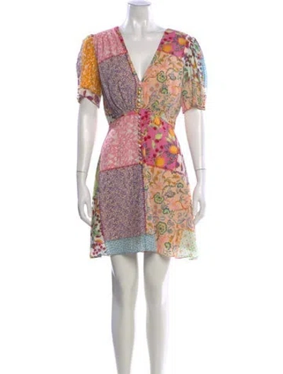 Pre-owned Saloni Floral Print Mini Dress In Pink