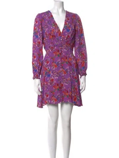 Pre-owned Saloni Floral Print Mini Dress In Purple