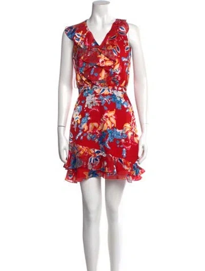 Pre-owned Saloni Floral Print Mini Dress In Red
