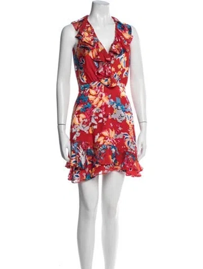 Pre-owned Saloni Floral Print Mini Dress In Red