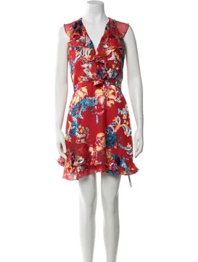 Pre-owned Saloni Floral Print Mini Dress In Red