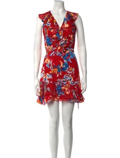 Pre-owned Saloni Floral Print Mini Dress In Red