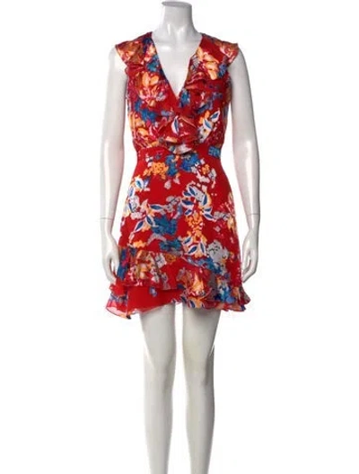 Pre-owned Saloni Floral Print Mini Dress In Red