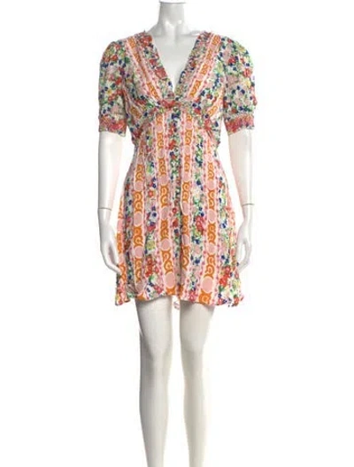 Pre-owned Saloni Floral Print Mini Dress W/ Tags In White