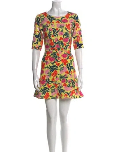 Pre-owned Saloni Floral Print Mini Dress W/ Tags In Yellow